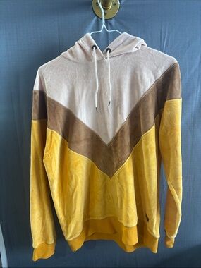 Roxy Women’s Colorblock Velvet Hooded Sweatshirt in Pink, Brown & Yellow